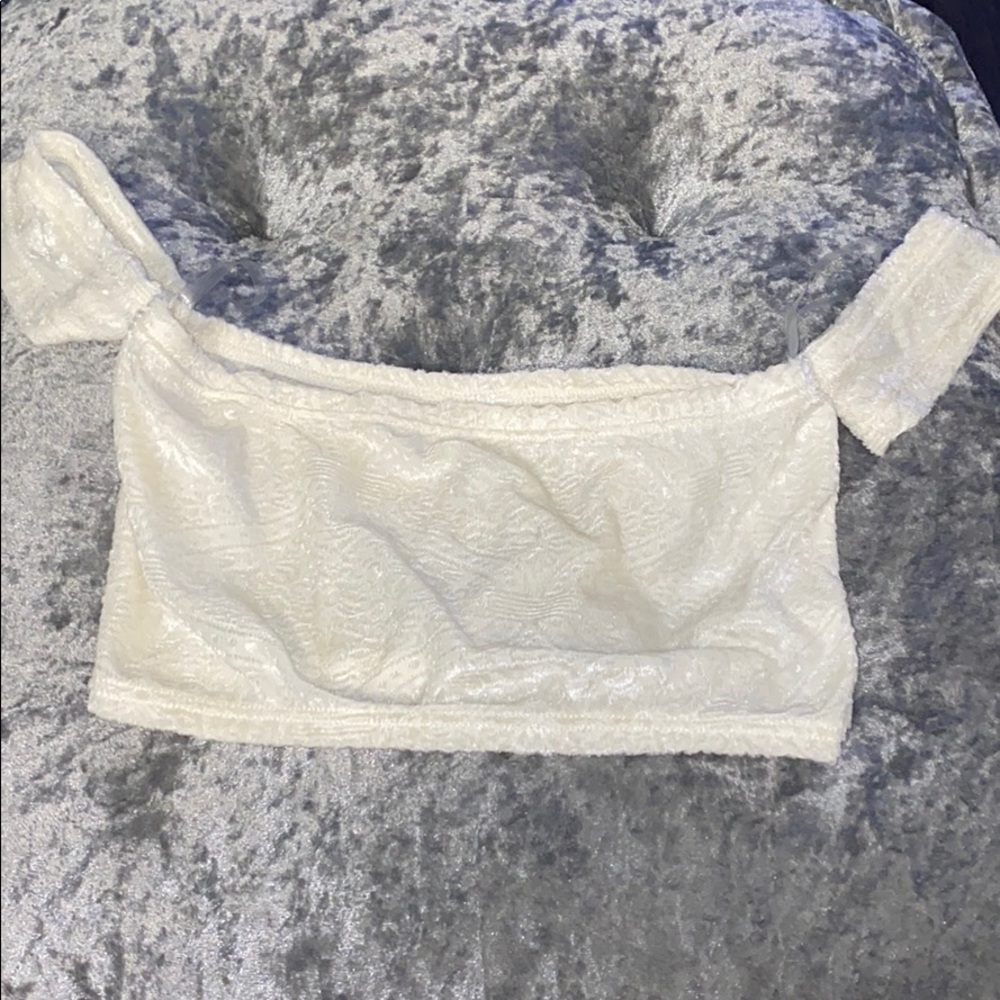 Lucy in the Sky Velvet off the shoulder crop top